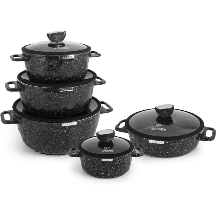 سرویس قابلمه گرانیتی لایف اسمایل 10 پارچه مدل ST10-BLACK