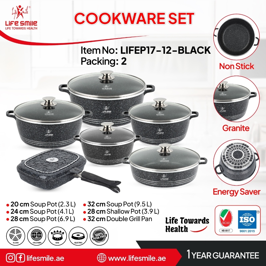 سرویس قابلمه گرانیتی 12 پارچ لایف اسمایل مدل LIFEP17-12-BLAK